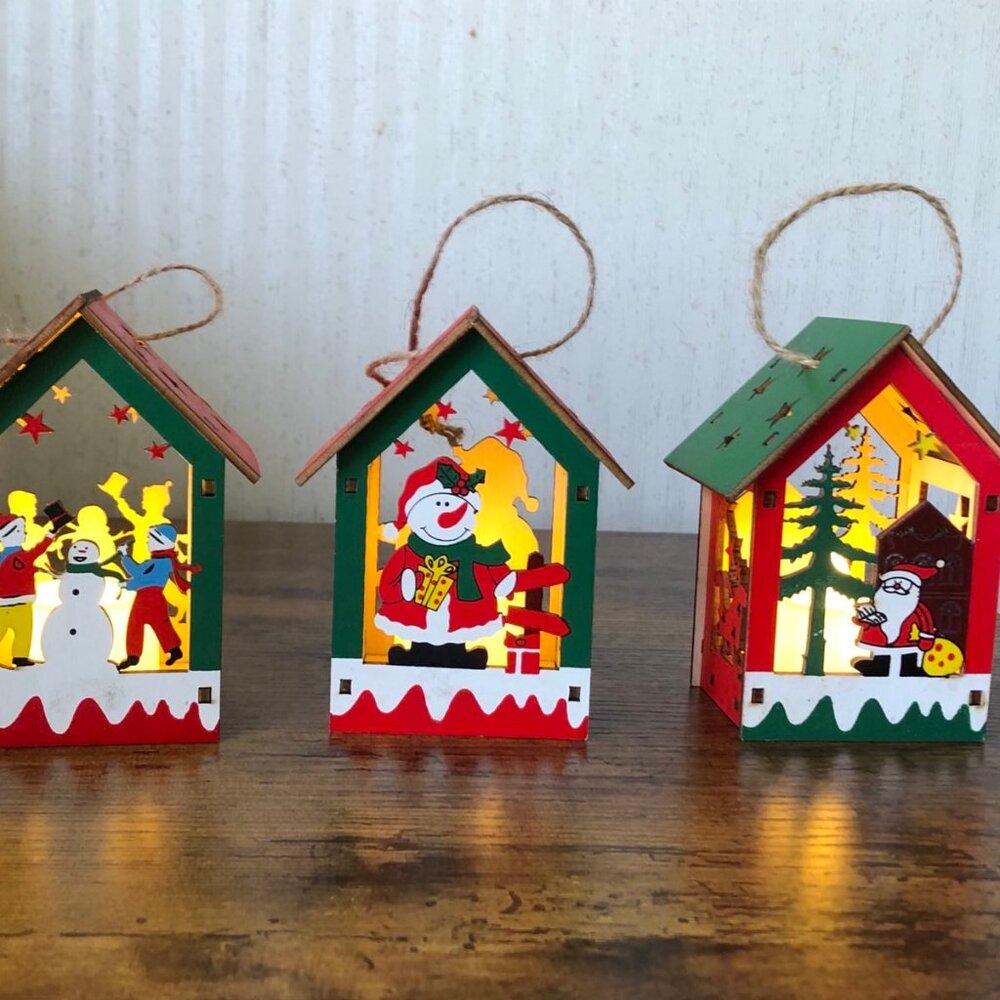 Wood Nativity Lantern Decor LED Candle Set of 3